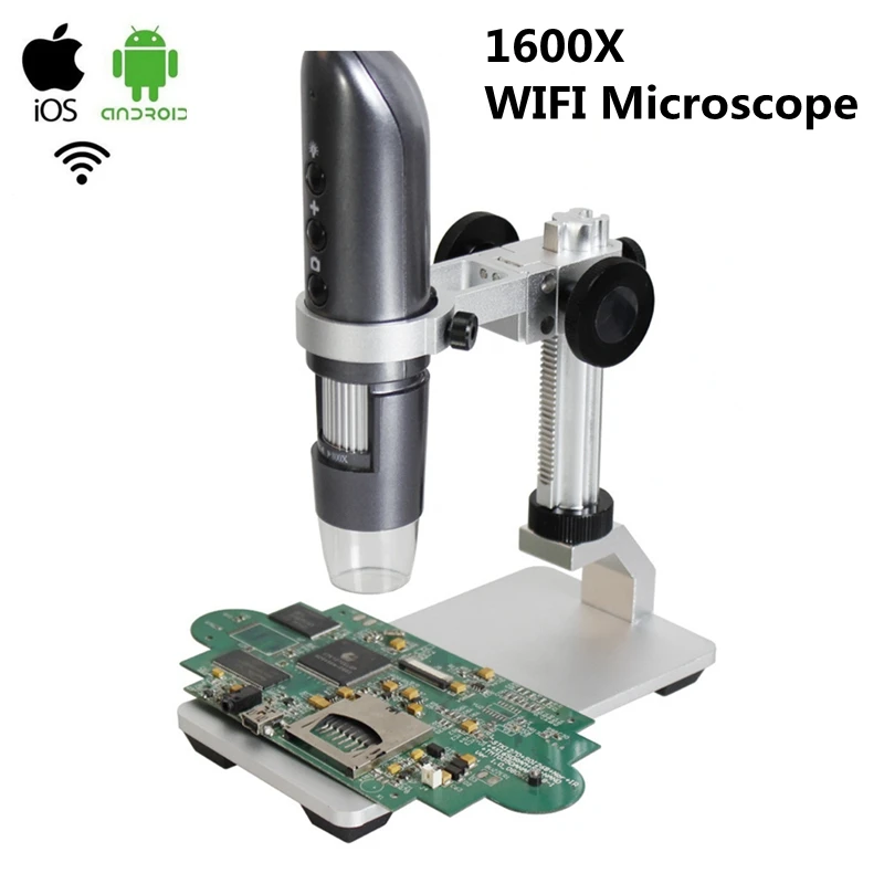 

1600x USB Mobile Phone WIFI Digital Microscope HD Photo Video Magnifier with Stand for PCB Inspection