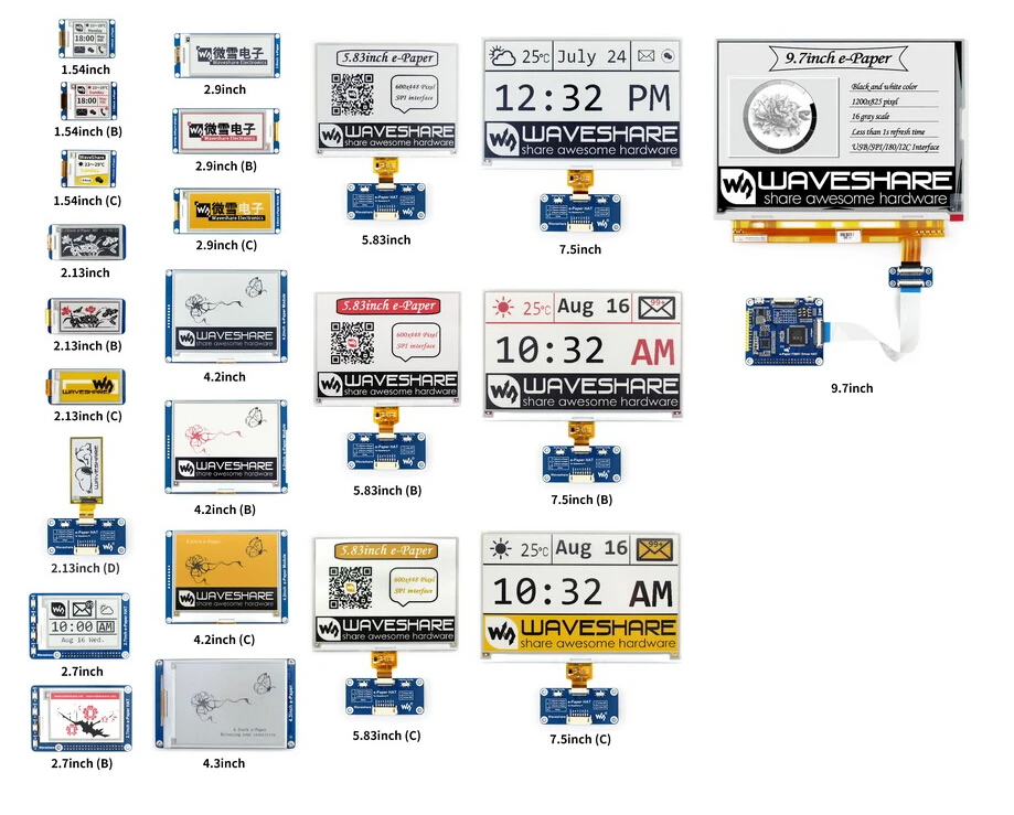 Waveshare 7,5 дюймовый e-paper HAT(B) дисплей для Raspberry Pi красный черный белый трехцветный SPI без подсветки ультра низкое потребление