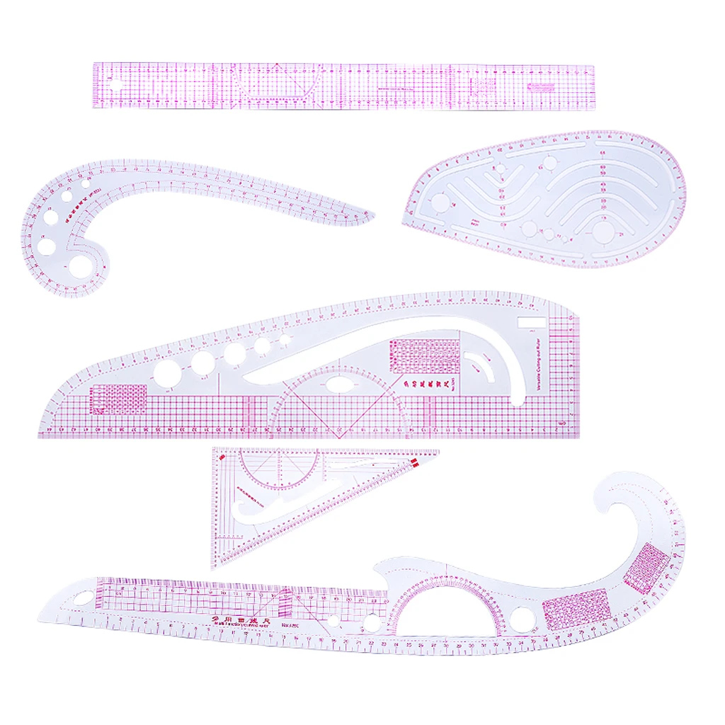 6Pcs Sewing French Curve Ruler Set Drawing Measuring Ruler for Tailor or Students