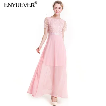 

Enyuever Pink Summer Bohemian Dress Plus Size Embroidery Sleeve Robe Boho Casual Chiffon Elegant Maxi Long Evening Party Dress