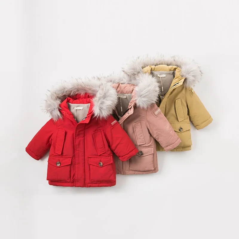 DB8838 dave bella/Зимний пуховик унисекс для мальчиков и девочек детское пуховое пальто с подкладкой детская верхняя одежда с капюшоном и большим мехом