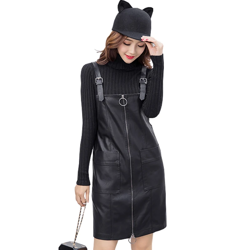 

FREE 2019 NEW Leather Dress Fashion PU Women Summer V neck Mini Sexy Dress Sash Zipper Black Dress Sundress Vestido De Festa