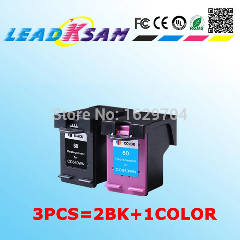 3 шт. = 2BK + 1 сменный картридж для 60 чернил совместимый с hp60 60XL Deskjet D2500 D2530 D2560 F4200