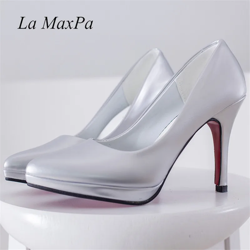 La MaxPa/2018 женские туфли лодочки на каблуке 10 см ярких цветов тонкие высоком из
