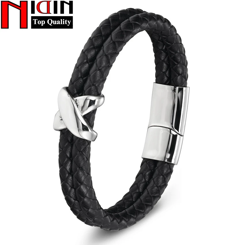 

Genuine Leather Stainless Steel Magnetic Clasps 19cm,21cm Size Choose Men Women Leather Bracelet Fashion Charm Male Bracelets