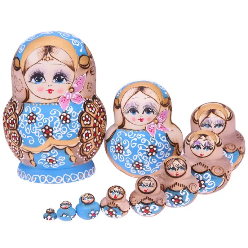 

10pcs Matryoshka Doll Wooden Nesting Dolls Russian Hand Painted Nesting Dolls Babushka Handmade Crafts Gifts for Girls