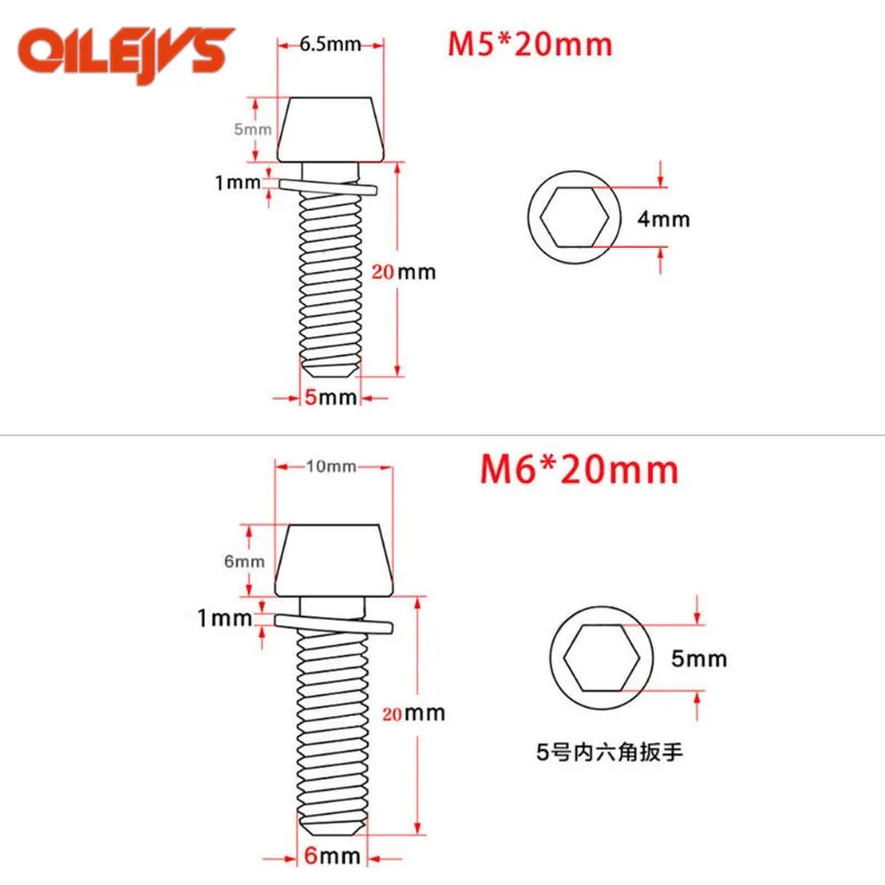 5 шт. MTB винтовые ролики винт велосипедный M5x20mm / M6x20mm с прокладкой вынос руля