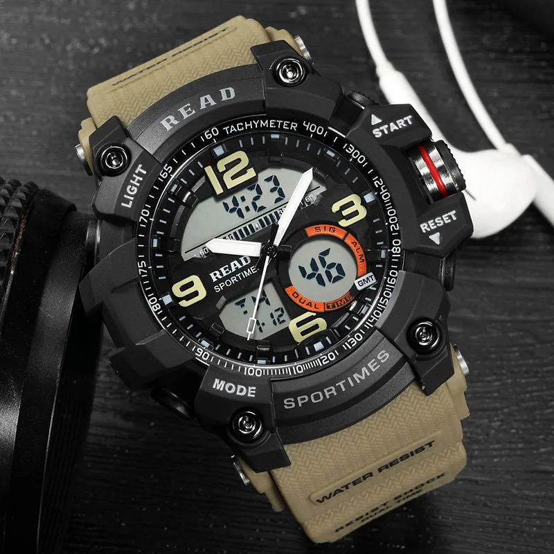 Billige LESEN Sport Uhren Silikon Band Große Digitale Zifferblatt Männer Uhren Militär Armee Armbanduhr Zurück Licht Alarm stunden stop uhr mann