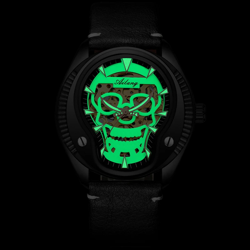 Men Watch Cool Creative Watch Brand Luxury Black Steel Male Clock Skull Style Automatic mechanical watch relogio masculino