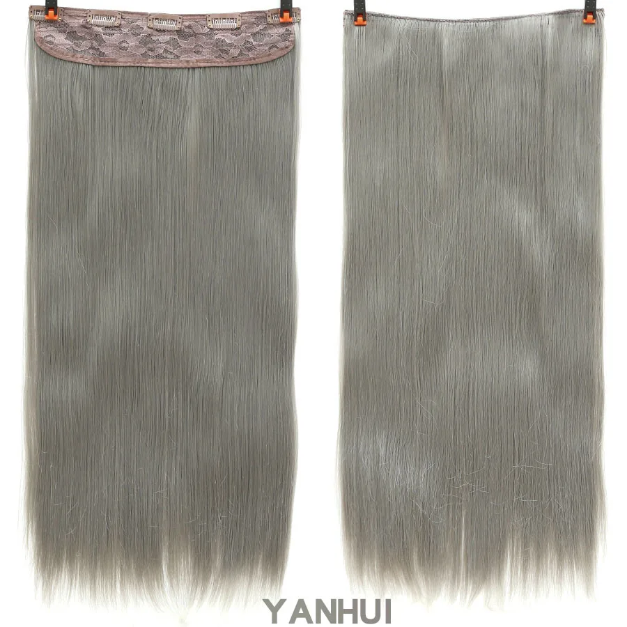2" синтетический длинный прямой 5 заколки для волос расширение чистого цвета высокотемпературное волокно поддельные волосы кусок термостойкие для женщин - Цвет: YanHui