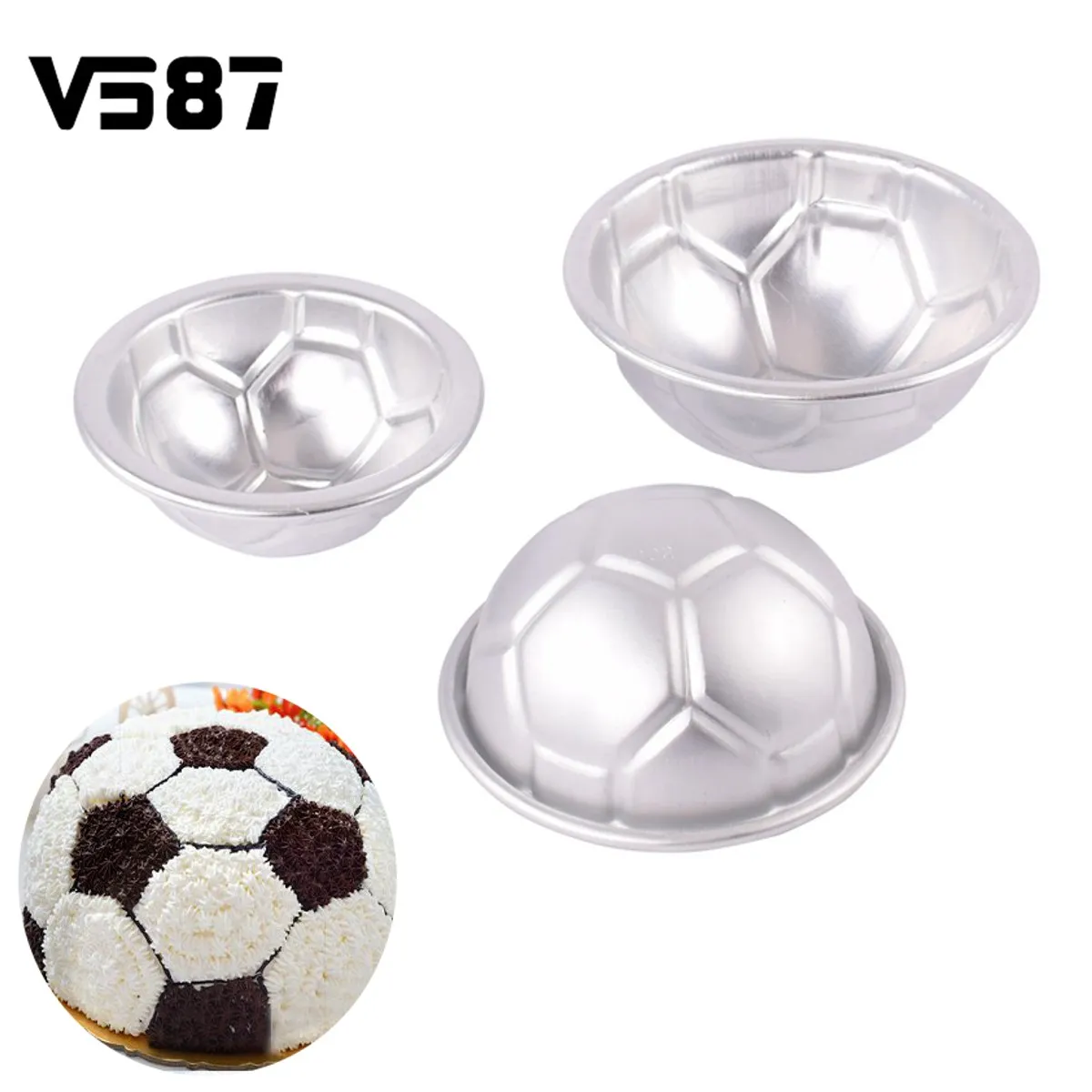 3D Football Cake Mold 6Pcs/Set Round Soccer Aluminum Bath Bomb Molds 3
