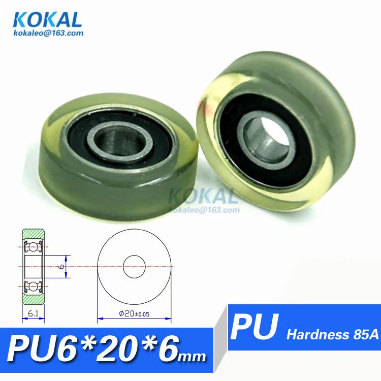 

[PU0620-6]Free shipping 10PCS TPU PU RUBBER 696RS bearing wheel low noise soft plastic glass door roller 6*20*6mm