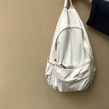 

Korean Version of The Trend Shoulder College Canvas Bag Solid Color Simple Casual Computer Bag Travel Backpack