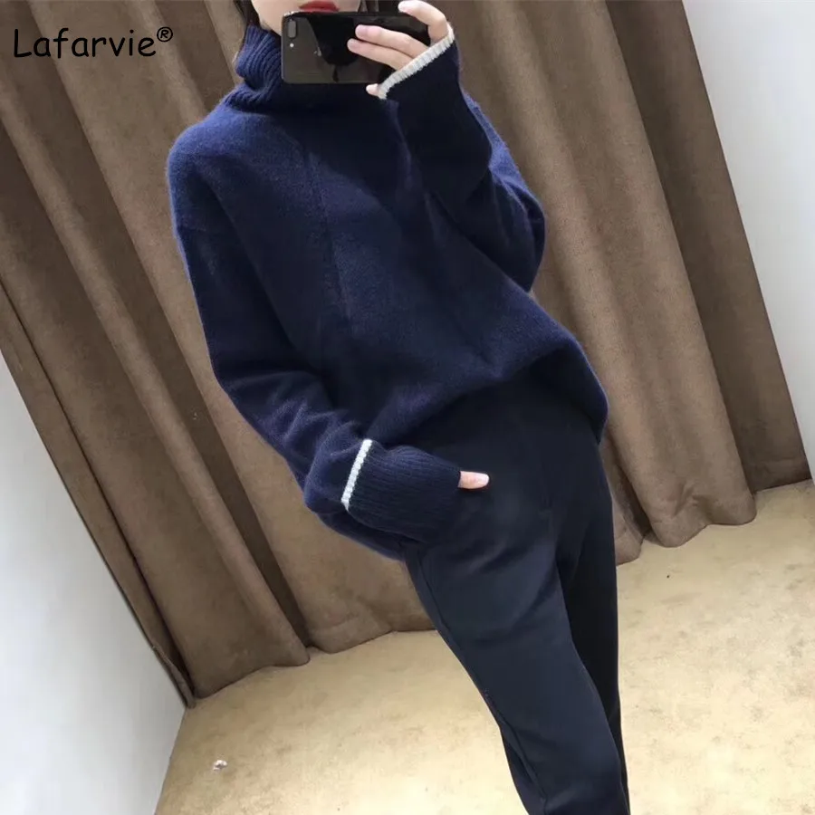 Lafarvie 2019 Autumn Winter Cashmere Blended Knitted Sweater Women Loose Turtleneck Pullover Female Gray Thick Basic Sweater Lafarvie 2019 Autumn Winter Cashmere Blended Knitted Sweater Women Loose Turtleneck Pullover Female Gray Thick Basic Sweater