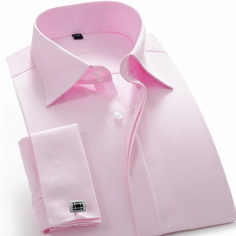 2018 يوصي الجودة فرنسا زر الكم الرجال اللباس قمصان كي طوق تنفس سليم صالح حزب الزفاف الذكور سهرة قمصان