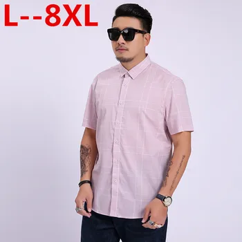 

Plus 8XL 6XL 5XL Men Plaid Shirt Fashion Short Sleeve Hawaiian Dress Shirts Homme 2019 Summer Casual Workwear Male Social Shirt
