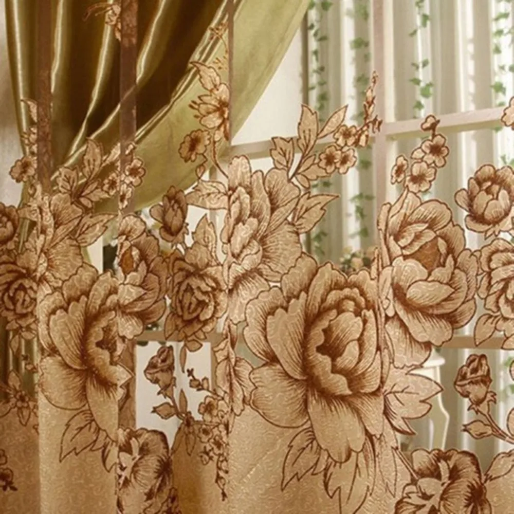 Peony Pattern Voile Curtains Living Room Window Curtain Tulle Sheer Curtains New
