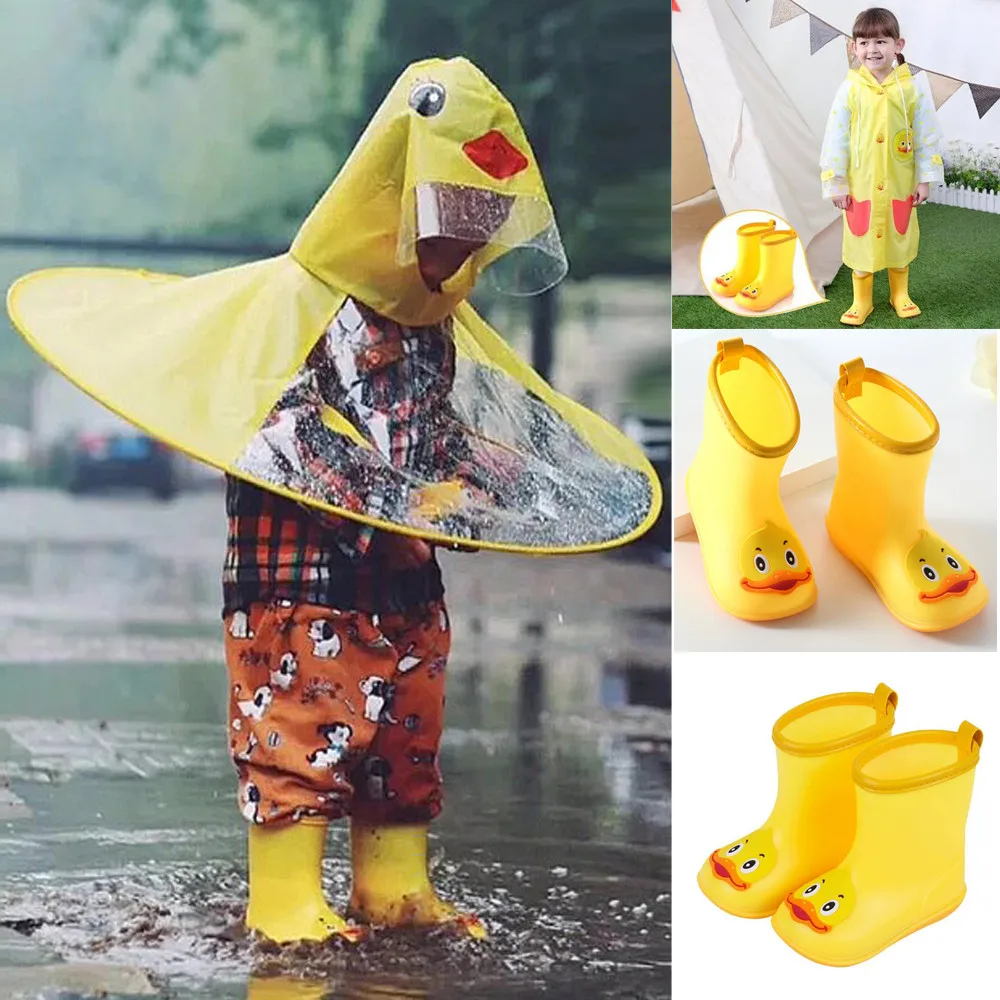 MUQGEW детская водонепроницаемая обувь для детей, Детский плащ-дождевик обувь для мальчиков и девочек, комплекты детской одежды с изображением Уточки из мультфильма резиновый Водонепроницаемый теплая обувь для дождливой погоды, резиновые сапоги