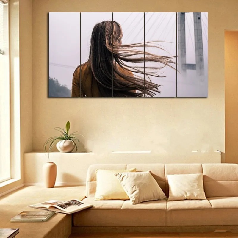 

Frameless 5 Pieces/Set Pretty Lady Back Long Hair Painting Canvas Wall Art Printings Room Decor Modern Artwork Poster