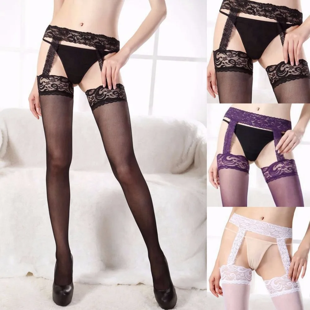 

Lace Suspenders Open Crotch Sexy Lingerie Women Tights Thigh High Stockings Nightclub Thin Pantyhose