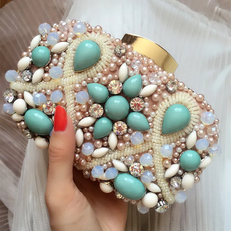 

Hansenne fresh novelty beading diamond wedding bridal bag luxury small hard box evening party bag fashion handmade day clutch