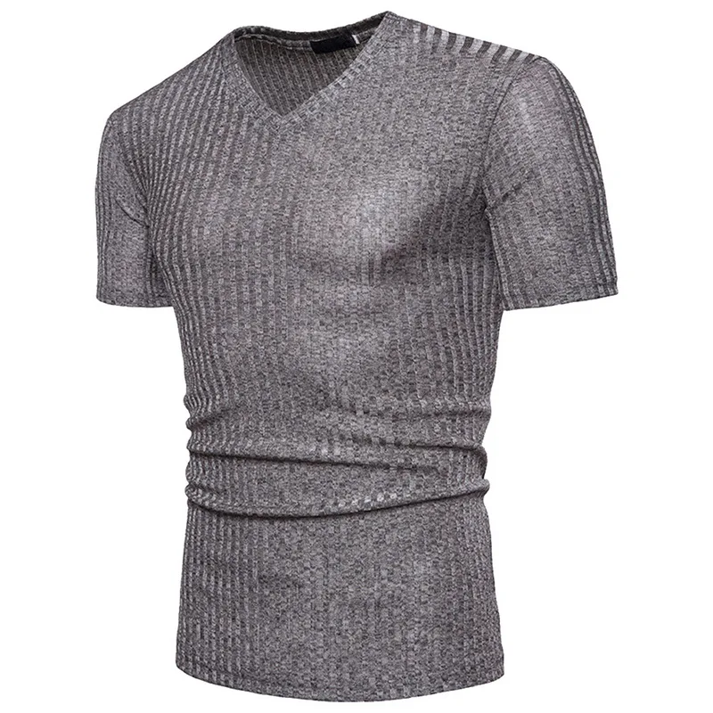 

LASPERAL Slim Fit Short Sleeve V Neck T-Shirt Business Male Casual Business Striped Tops Tees T Shirt Men Plus Size 2019 Summer