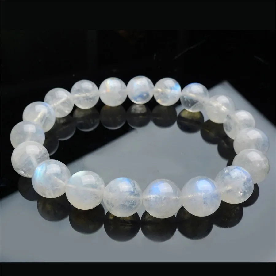 10 мм натуральный лунный камень браслеты для женщин Женский прозрачный синий свет круглые Кристальные бусины Эластичный очаровательный браслет