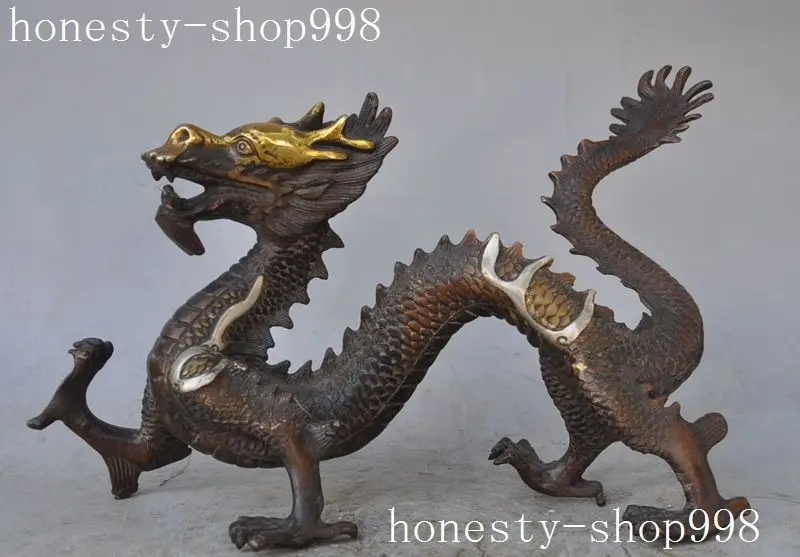 

christmas Old Chinese FengShui Bronze gilt Success Zodiac Year Dragon Statue Sculpture halloween