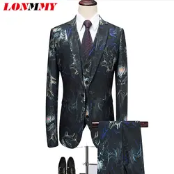 LONMMY плюс размеры 6XL для мужчин s костюмы платье модные цвет комплект из 3 предметов костюмы Smart Повседневная куртка новинка 2018 г