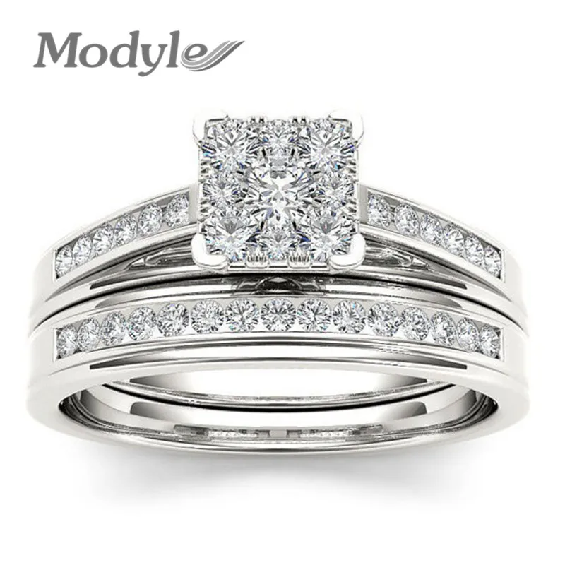

Modyle Double layer Classic Luxury Silver Color AAAAA Zircon Wedding Rings For Women