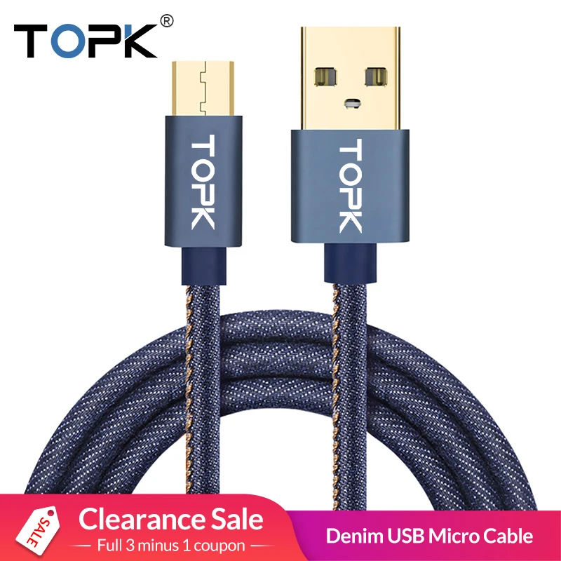 Topk Micro USB Cable [1.2M 1.8M] Denim Braided Fast Charge
