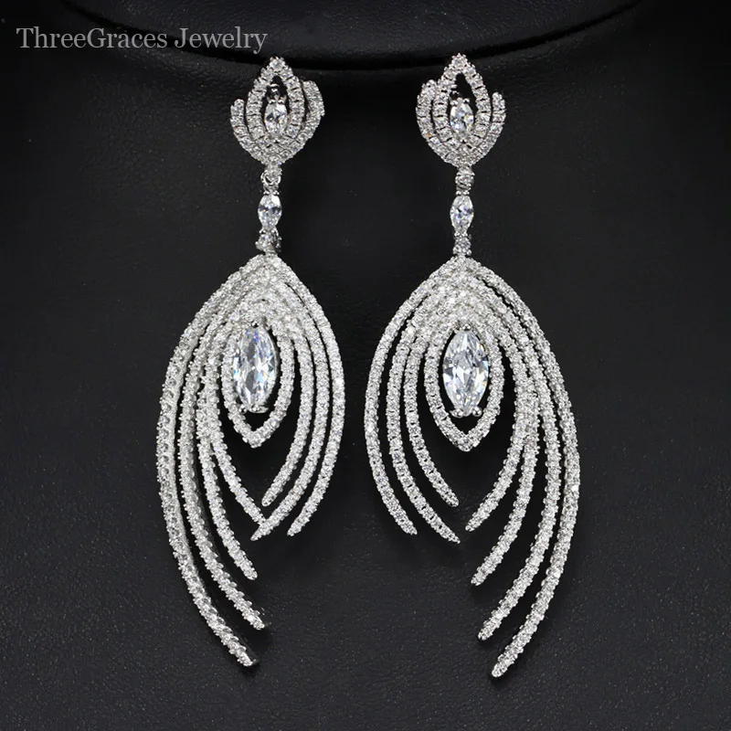 Threegraces Vintage Earrings Costume Jewelry White Gold Color 7cm Threegraces Vintage Earrings Costume Jewelry White Gold Color 7cm Cubic Zirconia Long Hanging Drop Earring For Party Women Er331 In From