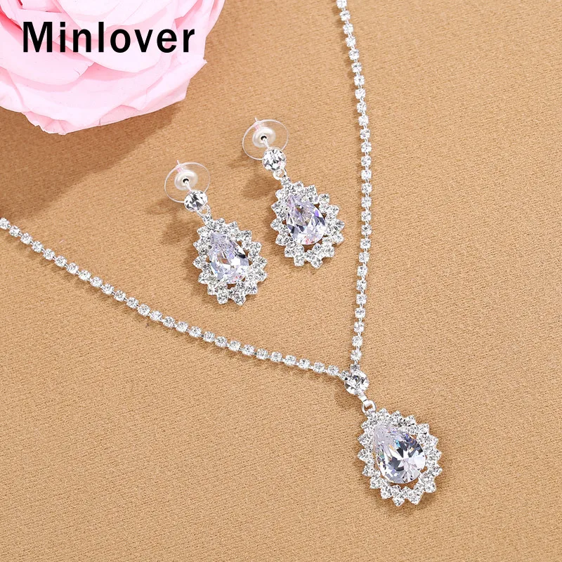 Minlover серебряный цвет кубического циркония слеза Свадебные Ювелирные наборы для