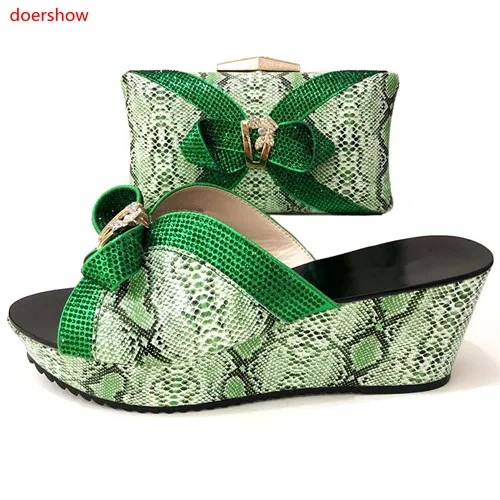 

doershow green Italian Shoe with Matching Bags African Shoe and Bag Set for Party In Women Italian Shoe with Bag!KL1-20