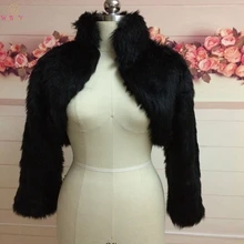 Fashion Black / Light Ivory/White Faux Fur Coat Bridal Wrap Long Sleeve Jacket Shawl Cape Stole Bolero Fake Fur Bridesmaids Cape new arrival autumn winter wedding warm white ivory flower girl faux fur cape long sleeves jacket wrap kid bolero capelet