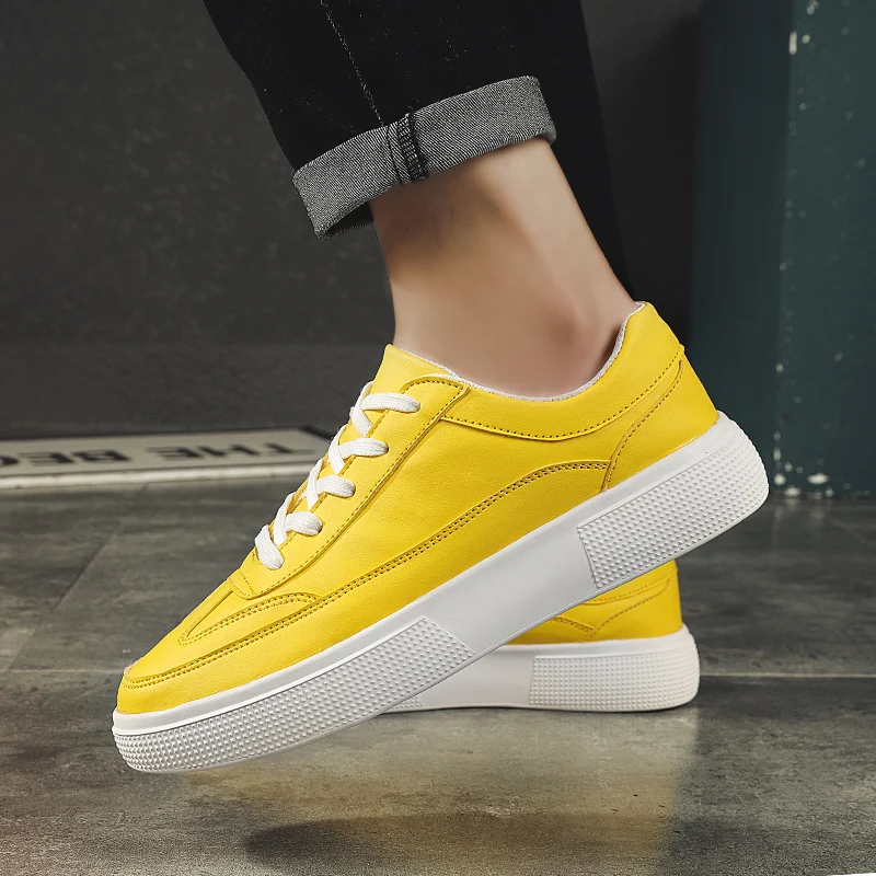 

Ifrich Men Pu Leather Shoes Fashion Casual Sneakers Yellow White Lace Up Young Boy Casual Shoes Designer Flats Sneakers Mens