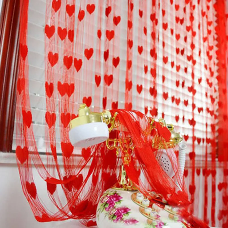 Love heart Line String Curtain Window Shades Door Divider Sheer Separate Curtain Romantic Wedding Decor Curtain Home Decoration2