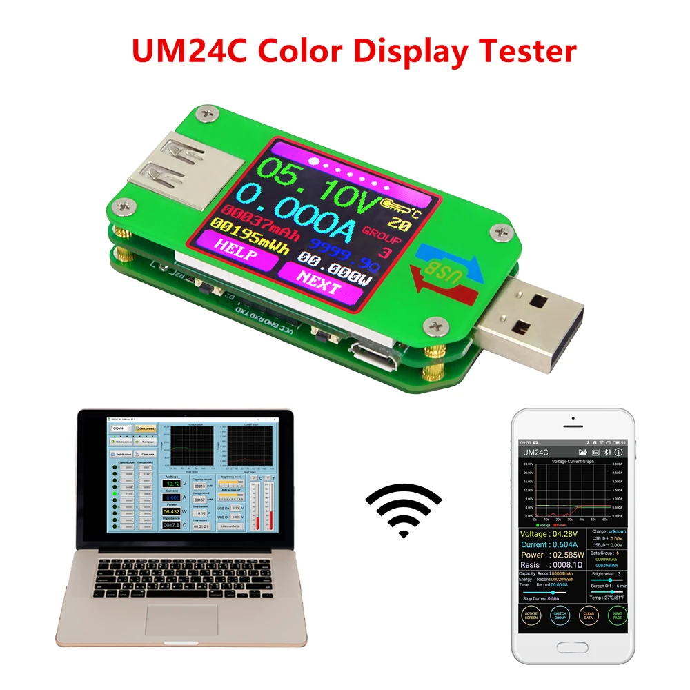 UM24 UM24C USB 2,0 цветной ЖК-тестер voltaje corriente meter voltimetro amperimetro bateria medida resistencia del cable