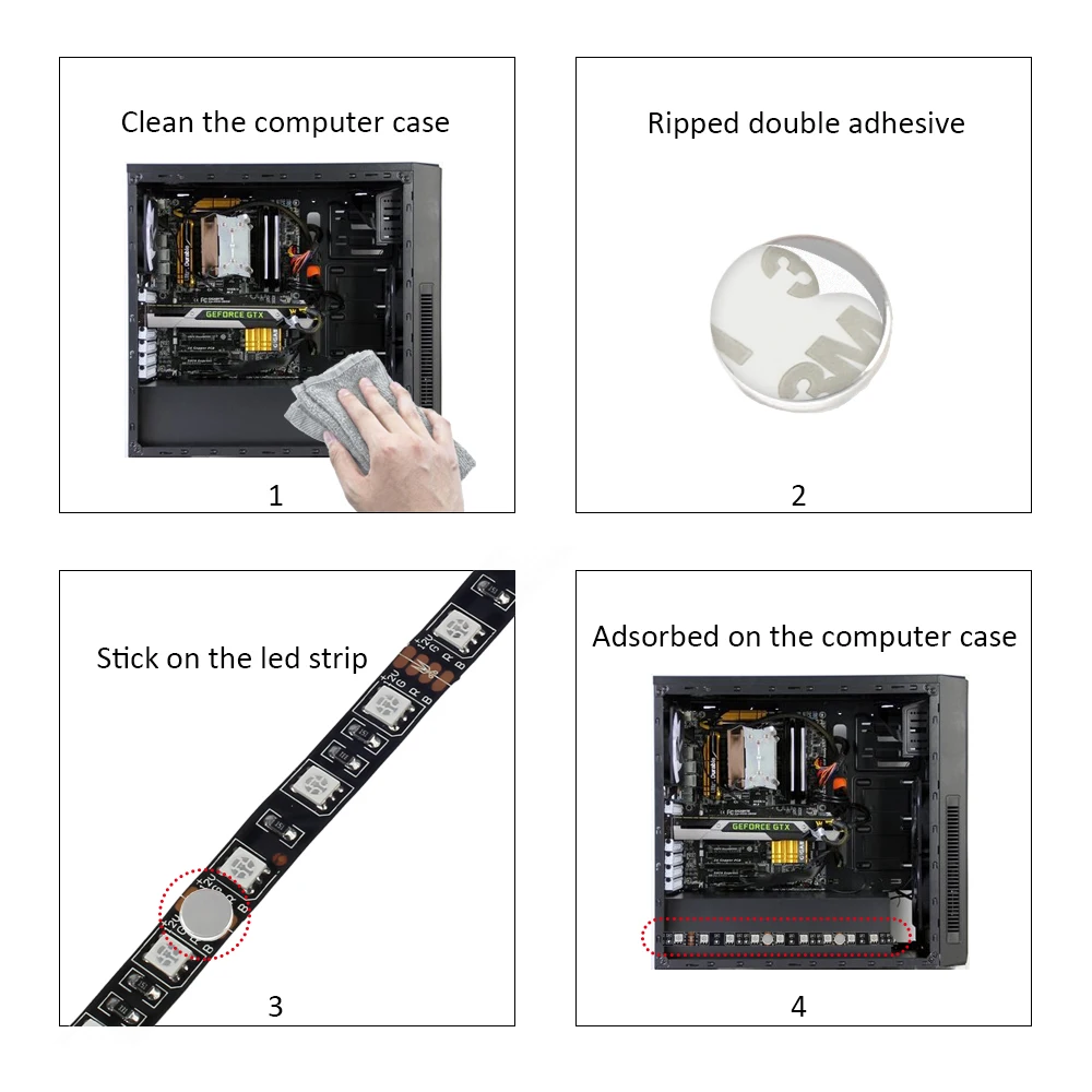 RGB LED Strip Light PC Computer Case Light 2PCS Set With Magnet Remote Control 4Pin Divided Connecter RGB LED Strip Light PC Computer Case Light 2PCS Set With Magnet Remote Control 4Pin Divided Connecter
