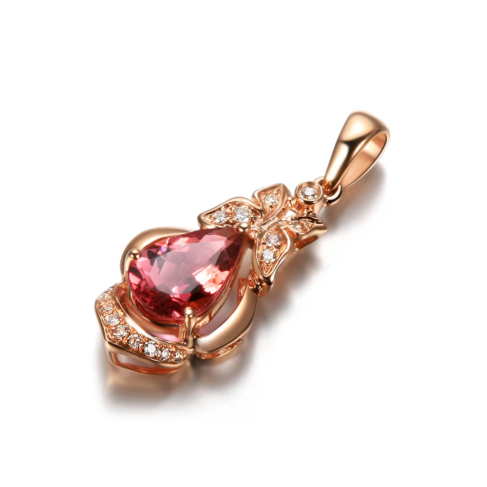 GVBORI 18 K розовое золотое ожерелье с подвеской ювелирные изделия День святого Валентина Кулон розовое золото турмалин