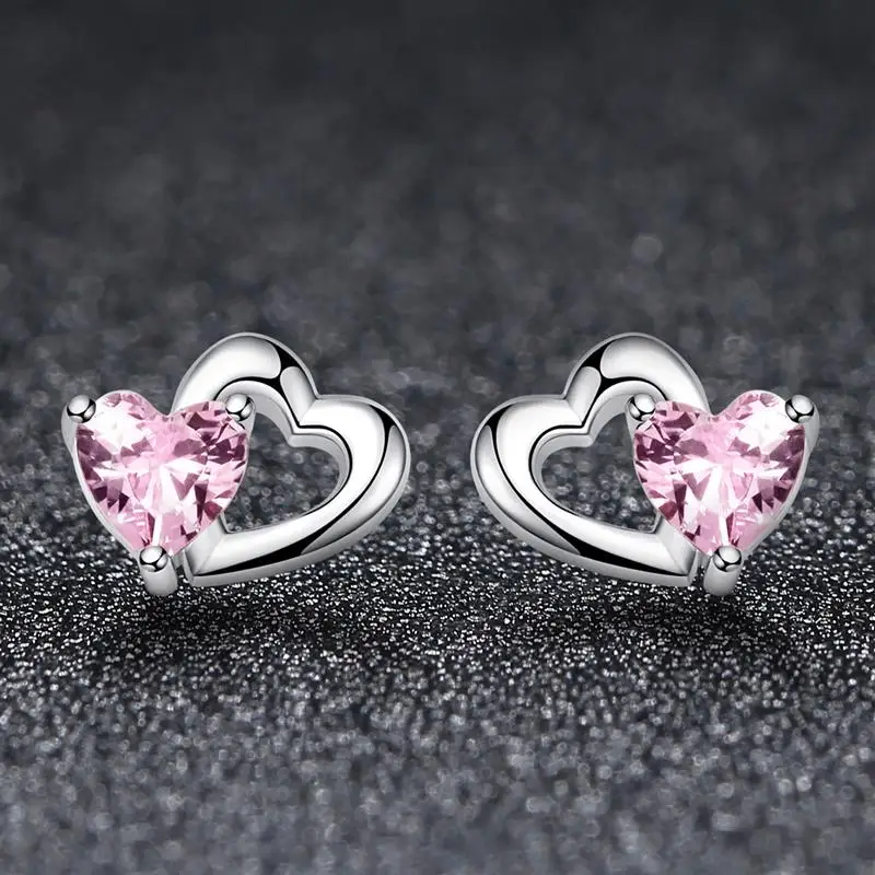 

DALARAN 925 sterling silver eye-catching charm pink heart-shaped cute wind campus wind light jewelry mature female earrings