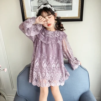 

7 years girls dress girls summer dress 2018 white lace purple