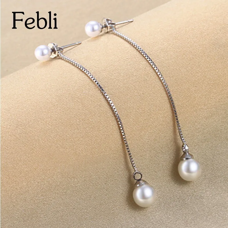 Febli Simple Tassel Earrings Gold Color Simulated Pearl Charm Long Drop And Elegant | Украшения и аксессуары