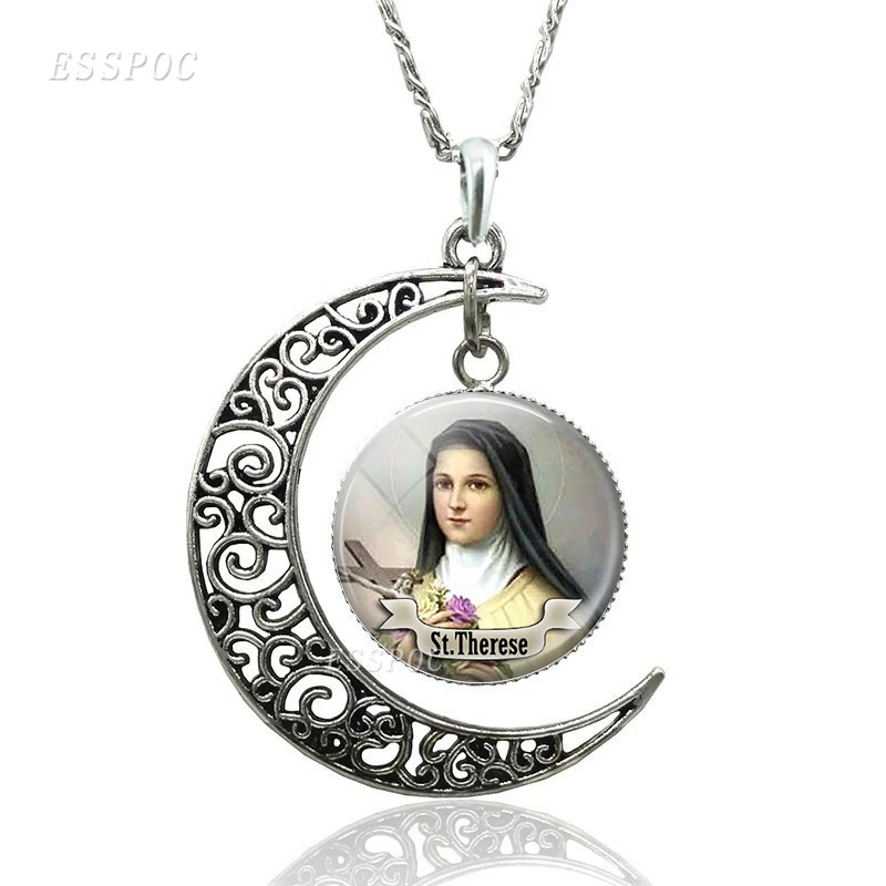 St Michael Crescent Moon ожерелье религиозный Saint стеклянный кабошон для кулона Модные