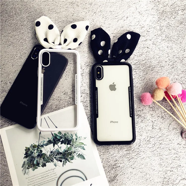 3D прозрачный кролик Bg Ear Dots чехол для iPhone X XS MAX XR 8 7 6 S 6s Plus Чехлы пара прозрачная