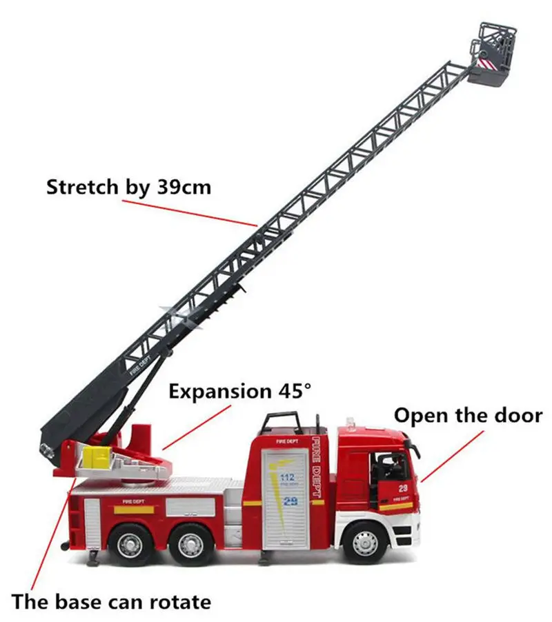 [Забавный] 1:32 подъемная лестница пожарная игрушка пожарный открытый дверной светильник и звуковая модель автомобиля из сплава детский подарок дорожная игрушка