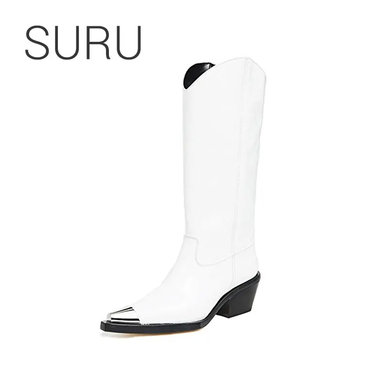 

SURU Natrual Leather Western Boots Women Calf Riding Boots plus big size 34-43