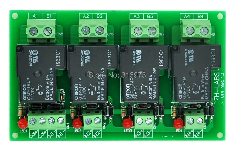 

CZH-Labs 24V Passive 4 SPST-NO 30Amp Power Relay Module Board.