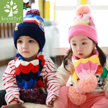 

Kocotree 2018 New 2pcs/lot Girls Winter Hat &Scarf For Children Winter Scarf & Hat For Boys Beanie Hats For Girls Scarves