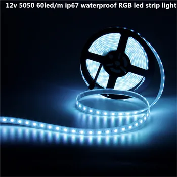 

12v 5m RGB LED Strip Light 5050 SMD Diode RGB Tape ip67 waterproof Flexible LED Ribbon 60L/M super bright high quality 12-15lm
